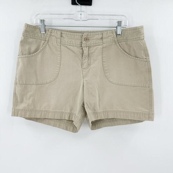 The North Face Tan Cotton Zip Fly Pocket Casual Shorts Women's Size Large FLAWED - Picture 1 of 16